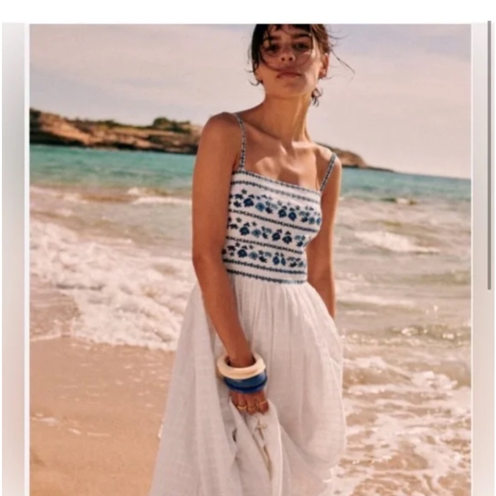 Sezane Erna Dress Ecru Blue - Size 6/ EU 38